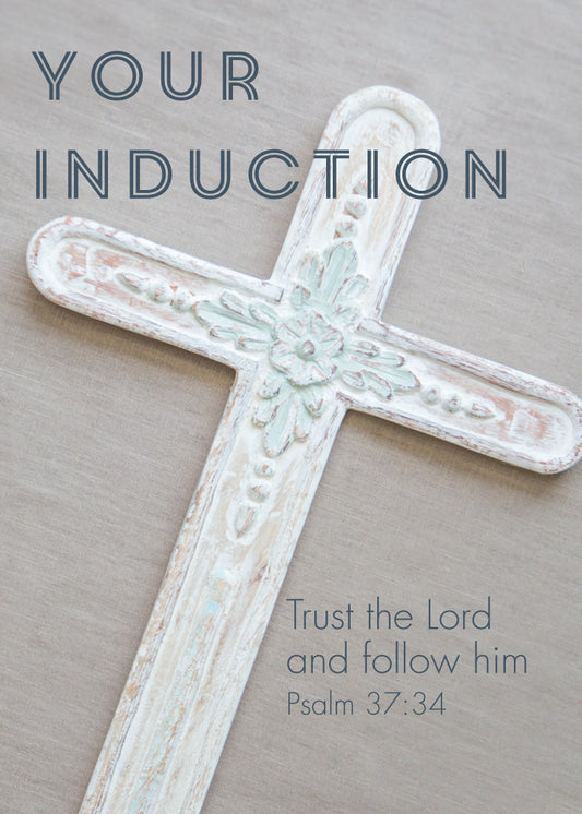 Induction Card - Carved White Cross - The Christian Gift Company