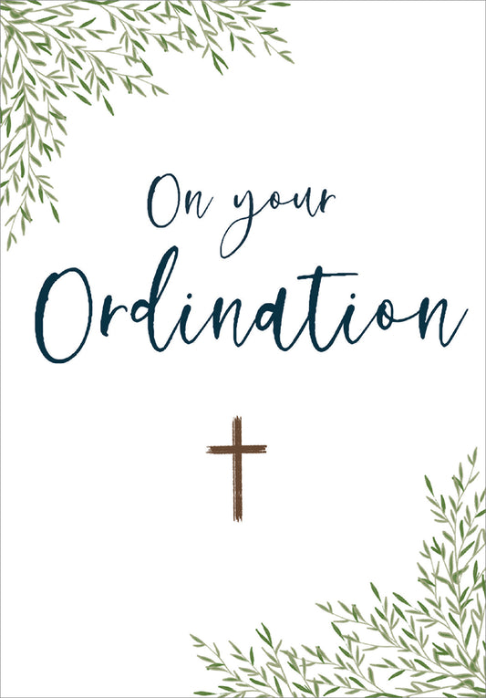 Ordination Card - Cross/Leaves - The Christian Gift Company