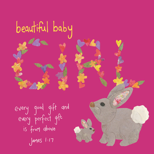New Baby Girl Card - Bunnies and Flowers - The Christian Gift Company