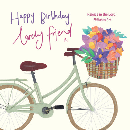Friend Birthday Card - Bicycle with Flowers - The Christian Gift Company