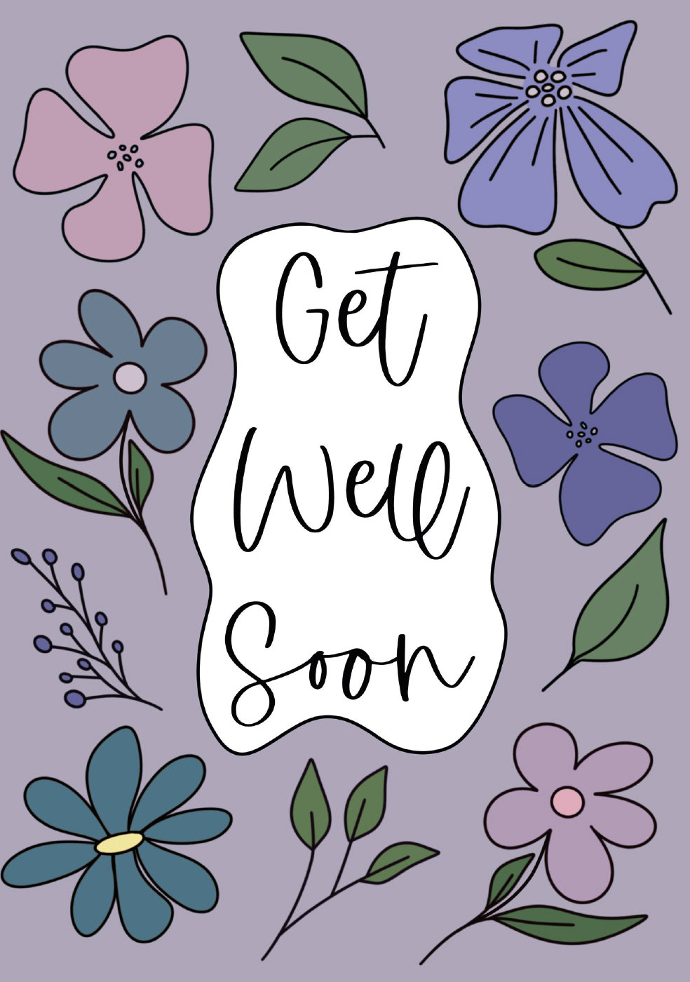 Get Well Soon Card - Purple Flowers