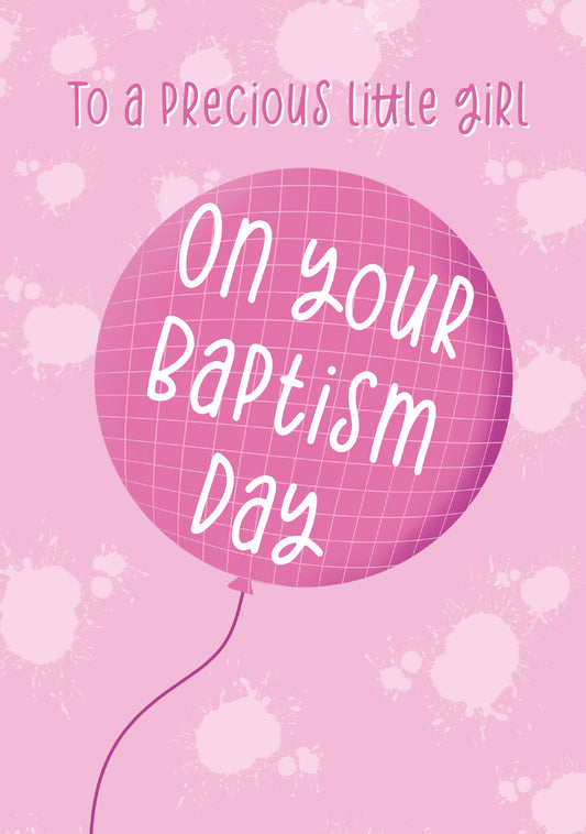 Baby Girl's Baptism Card - Pink Balloon