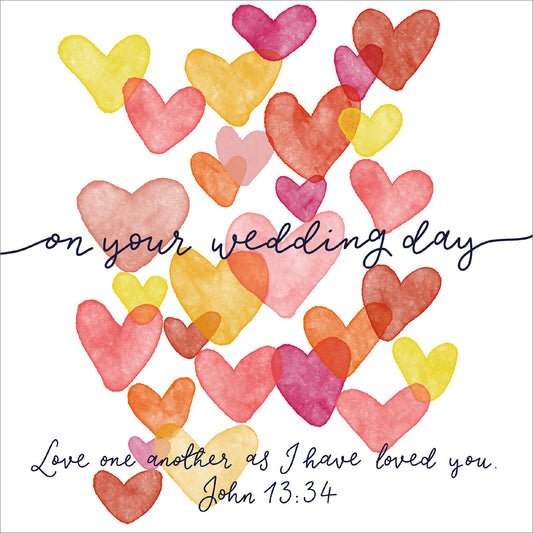 Wedding Day Card - Watercolour Hearts
