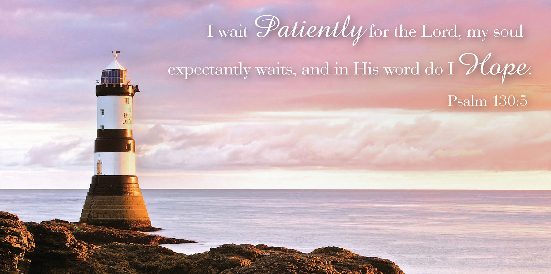 Small Wall Plaque - Sunset Lighthouse: Psalm 130:5 - The Christian Gift Company