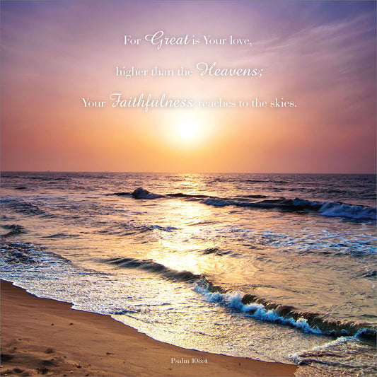Square Wall Plaque - Sunset Sea Scape: Psalm 108:4 - The Christian Gift Company