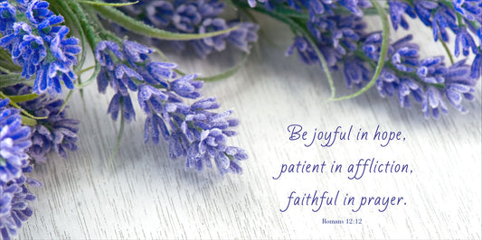 Small Wall Plaque - Lavender: Romans 12:12 - The Christian Gift Company