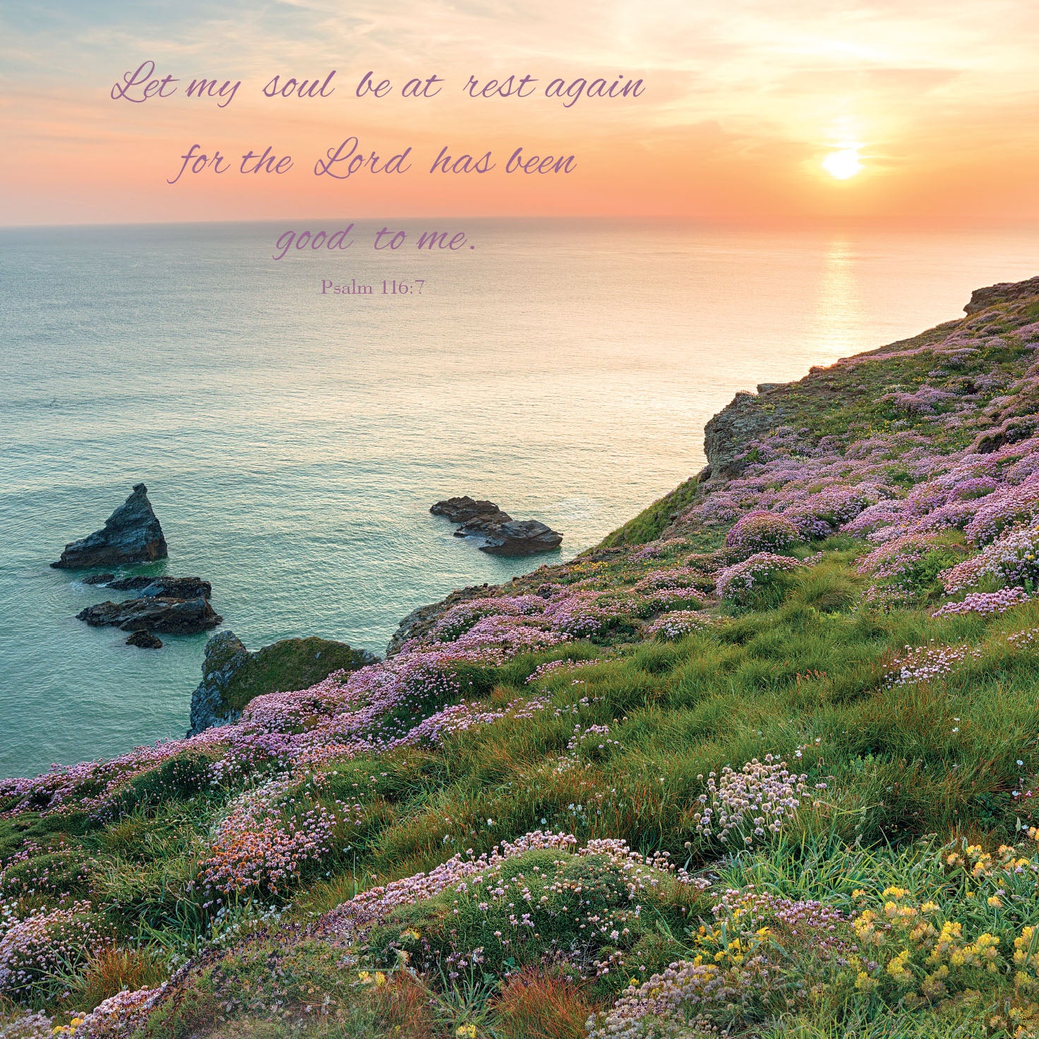 Mini Wall Plaque - Sunset: Psalm 116:7 - The Christian Gift Company