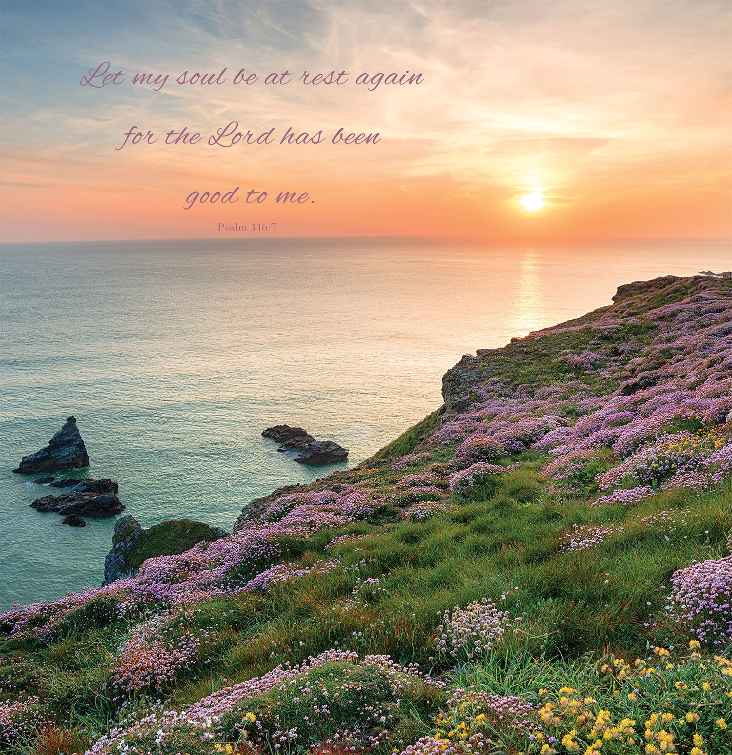 Square Wall Plaque - Sunset: Psalm 116:7 - The Christian Gift Company