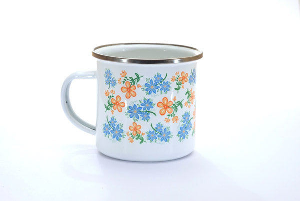 Metal Mug - Orange & Blue Flowers: 1 Chronicles 16:11 - The Christian Gift Company
