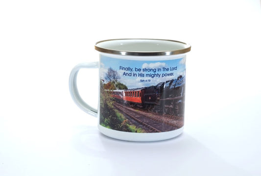 Metal Mug - Steam Engine: Ephesians 6:10 - The Christian Gift Company