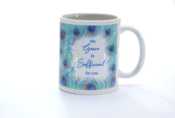 Ceramic Mug - Peacock Feathers: My grace is sufficient - The Christian Gift Company