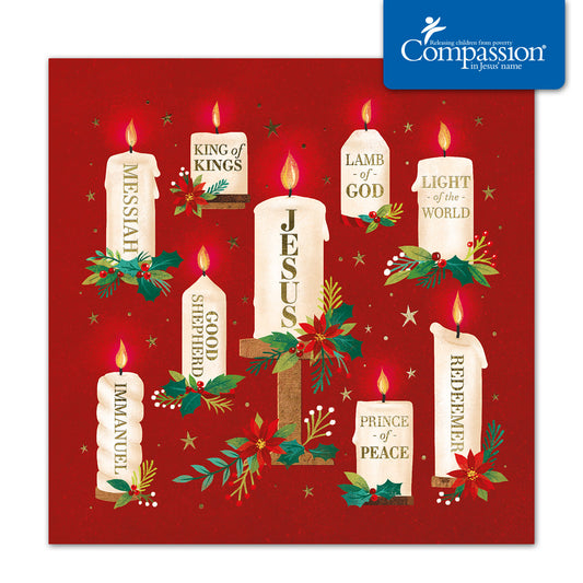 Compassion Christmas Card: Names/Candles (pack of 10) - The Christian Gift Company