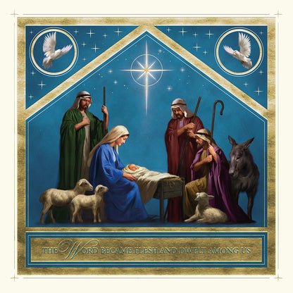 Compassion Christmas Card: Gold Stable (pack of 10) - The Christian Gift Company