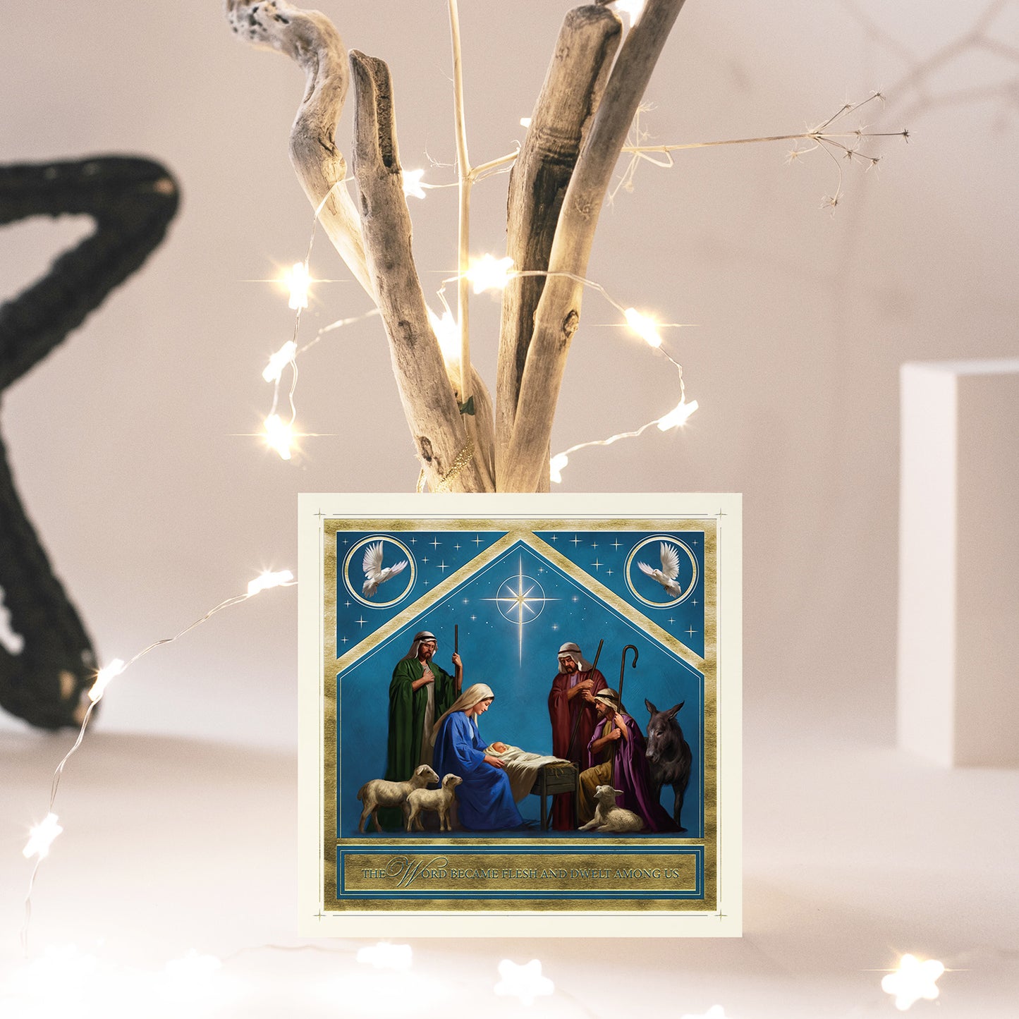 Compassion Christmas Card: Gold Stable (pack of 10) - The Christian Gift Company