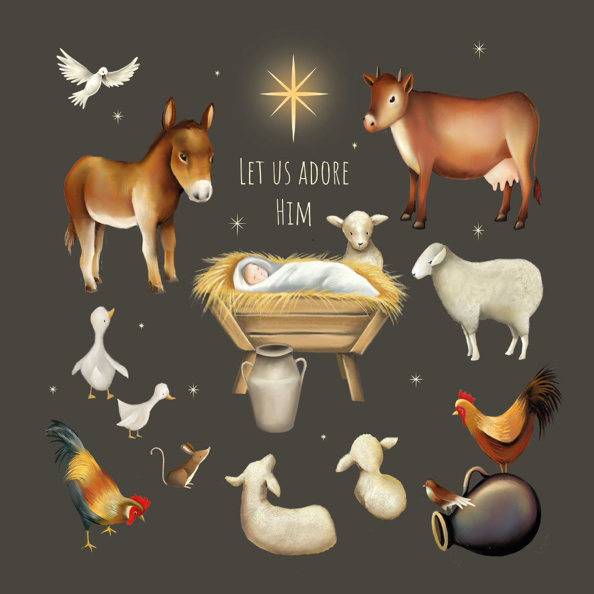 Compassion Christmas Card: Manger/Animals (pack of 10) - The Christian Gift Company