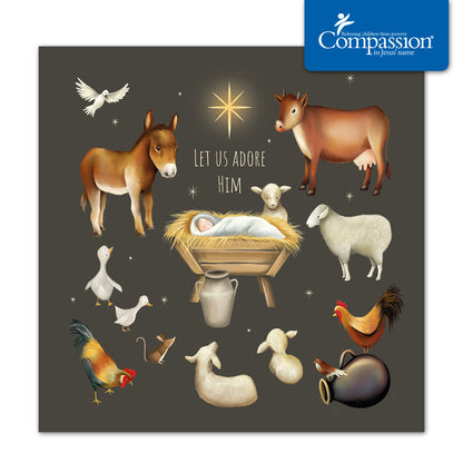 Compassion Christmas Card: Manger/Animals (pack of 10) - The Christian Gift Company