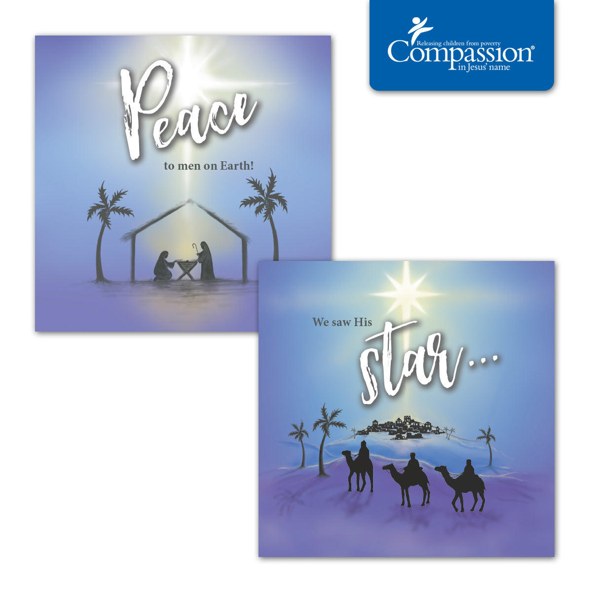 Compassion Christmas Cards: Blue Nativity (pack of 16) - The Christian Gift Company