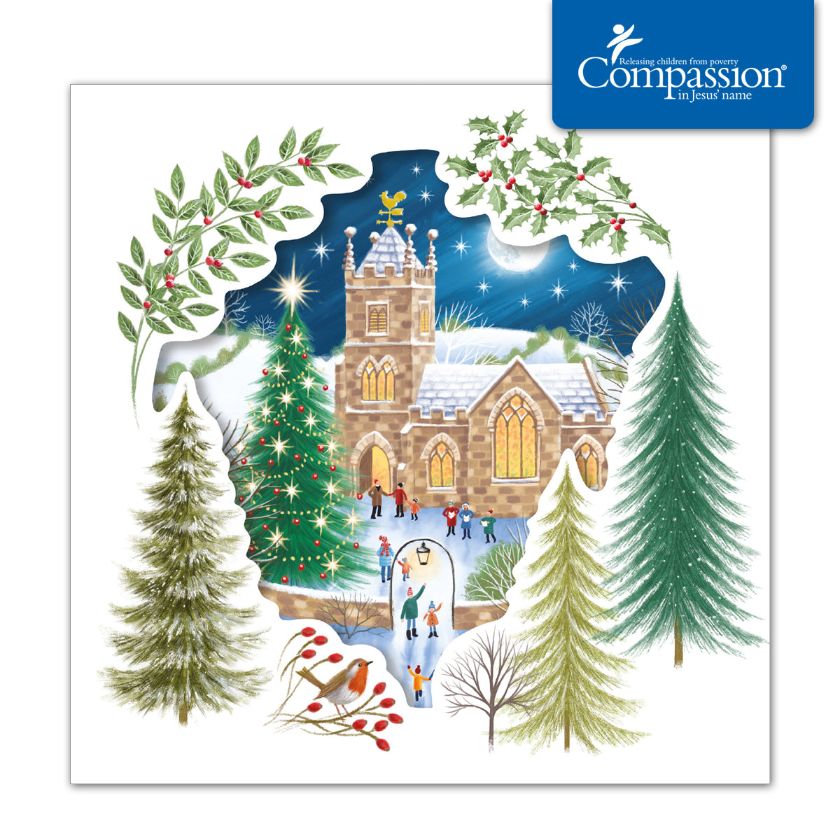 Compassion Christmas Card: Carol Service (pack of 10) - The Christian Gift Company