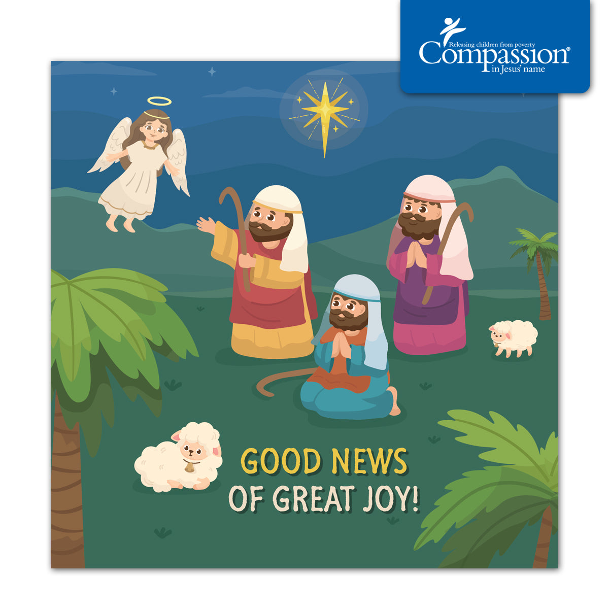 Compassion Christmas Mini Card: Cute Shepherds (pack of 10)