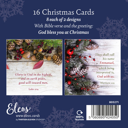 Christmas Card Pack - Winter Foliage KJV (16 cards) - The Christian Gift Company