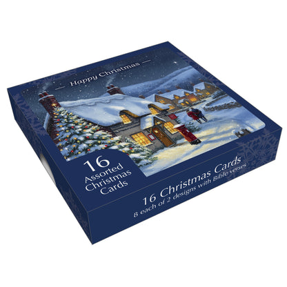Christmas Card Box - Snowy Villages (16 cards)