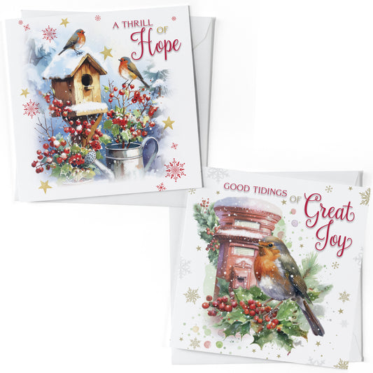 Christmas Card Box - Garden Robins (16 cards)