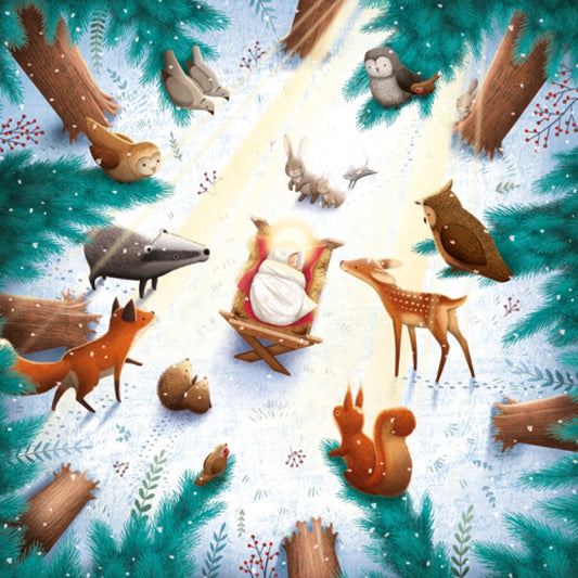 Marie Curie/BHF Christmas Card: Manger/Forest (pack of 4) - The Christian Gift Company