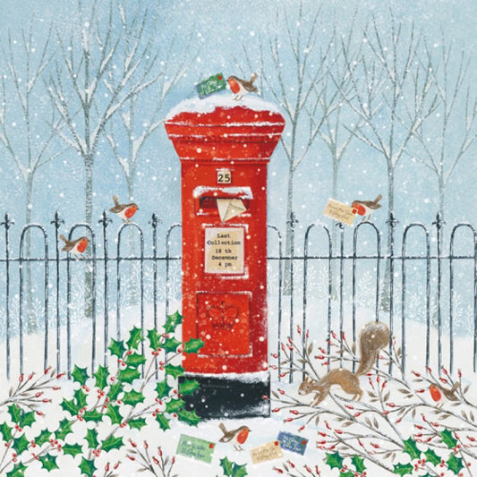 Marie Curie/BHF Christmas Card: Post Box & Robins (pack of 4) - The Christian Gift Company