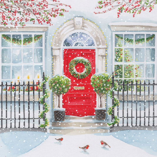 Marie Curie/BHF Christmas Card: Red Door & Wreath (pack of 4) - The Christian Gift Company