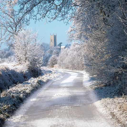 Marie Curie/BHF Christmas Card: Church in Snow (pack of 4) - The Christian Gift Company