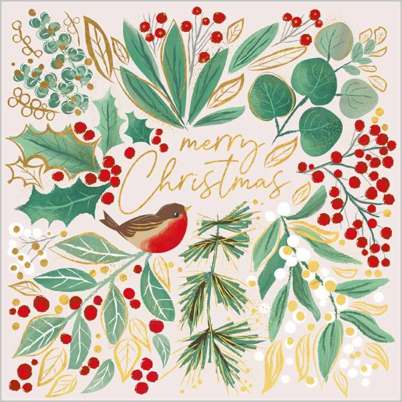 Charity Christmas Card: Robin Wreath (pack of 4)