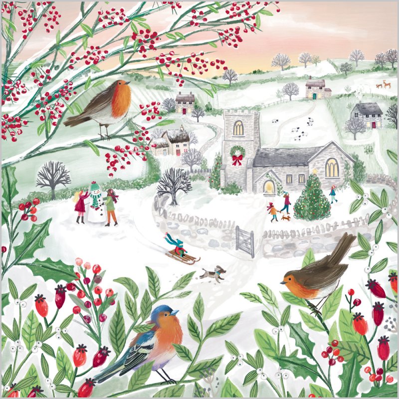 Charity Christmas Card: Church Scene in Winter (pack of 4) - The Christian Gift Company