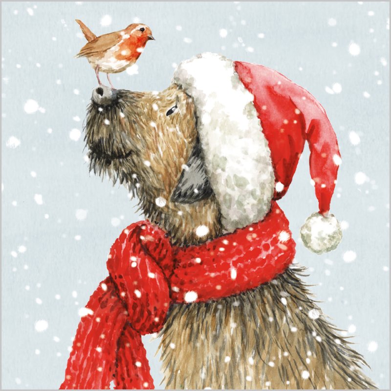 Charity Christmas Card: Dog & Robin in Snow (pack of 4) - The Christian Gift Company