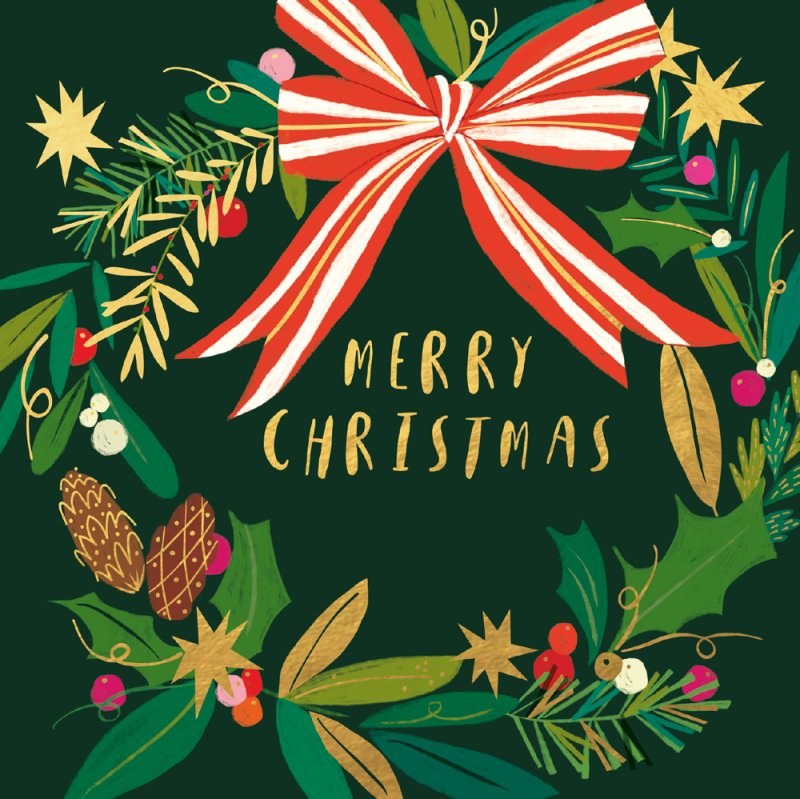 Charity Christmas Card: Holly Wreath & Bow (pack of 4) - The Christian Gift Company