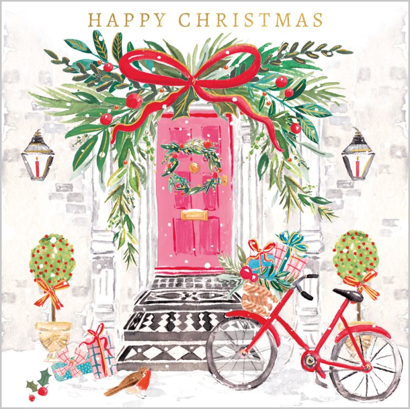 Charity Christmas Card: Decorative Door & Bicycle (pack of 4) - The Christian Gift Company