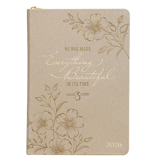 2026 Everything Beautiful Gold Faux Leather Executive Planner with Zip Closure - Ecclesiastes 3:11 - The Christian Gift Company