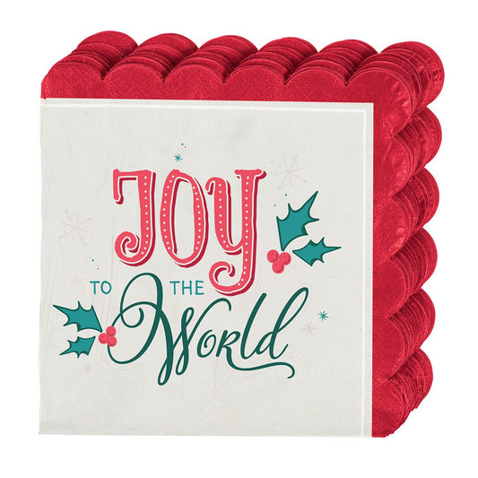 Joy to the World Red Scalloped Paper Napkin Set - The Christian Gift Company