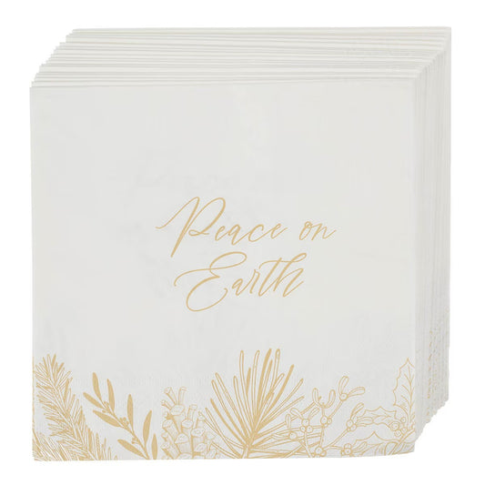 Peace on Earth Golden Pine Beverage Paper Napkin Set - The Christian Gift Company
