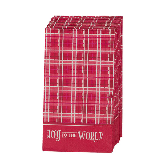 Joy to the World Red Plaid Paper Napkin Set - The Christian Gift Company