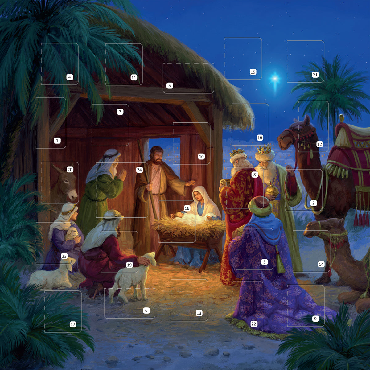 Christmas Story Square Advent Calendar Card - Stable Scene