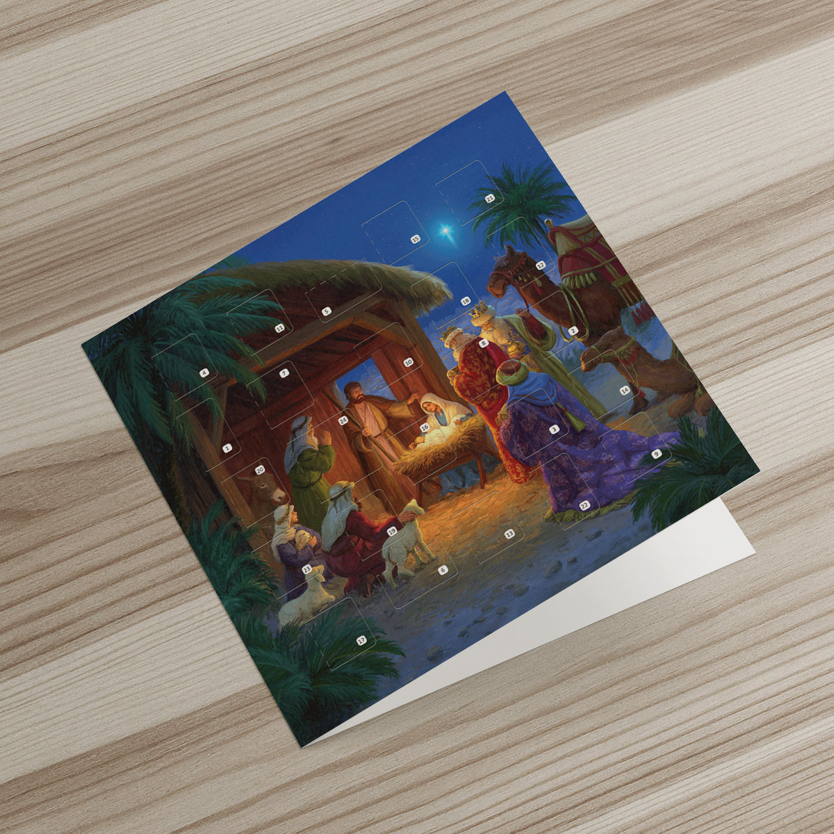 Christmas Story Square Advent Calendar Card - Stable Scene