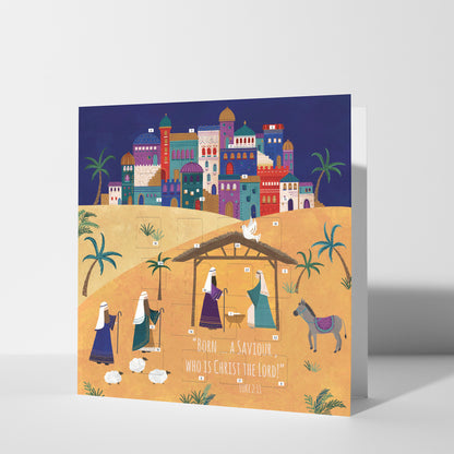 Christmas Story Square Advent Calendar Card - A Saviour Is Born