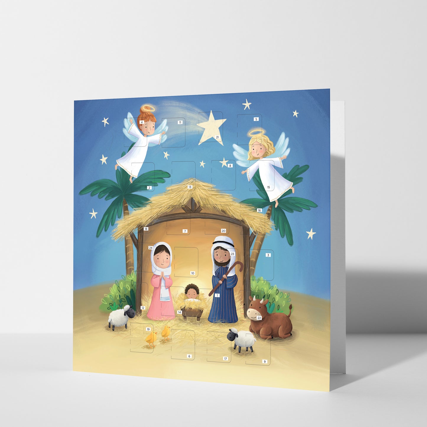 Christmas Story Square Advent Calendar Card - Cute Nativity