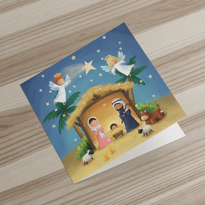 Christmas Story Square Advent Calendar Card - Cute Nativity