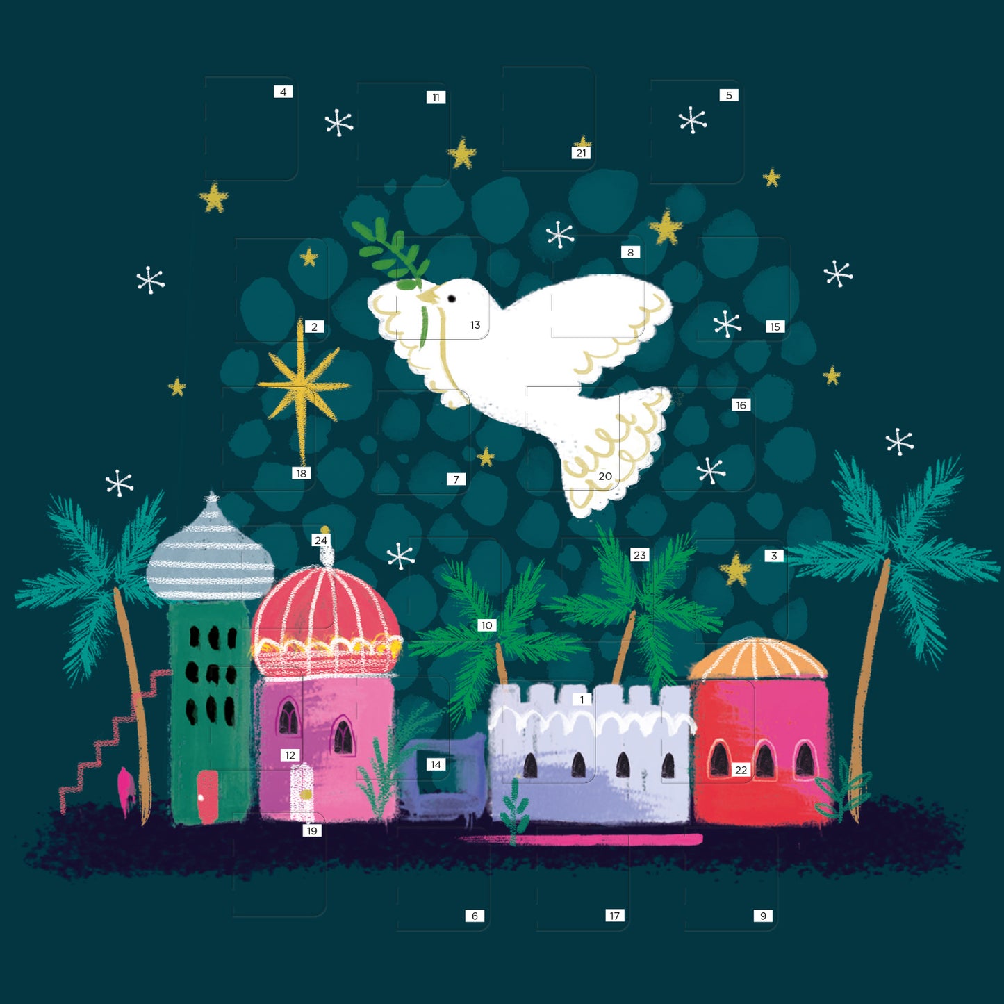 Christmas Story Square Advent Calendar Card - Dove/Bethlehem