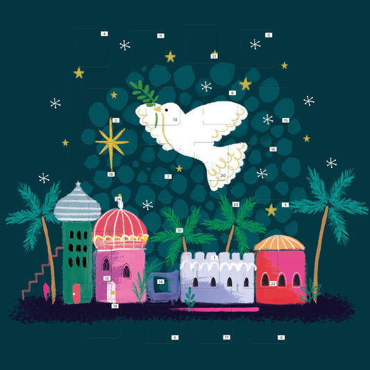 Christmas Story Square Advent Calendar Card - Dove/Bethlehem