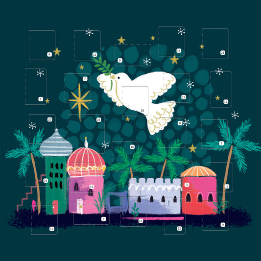 Christmas Story Square Advent Calendar Card - Dove/Bethlehem