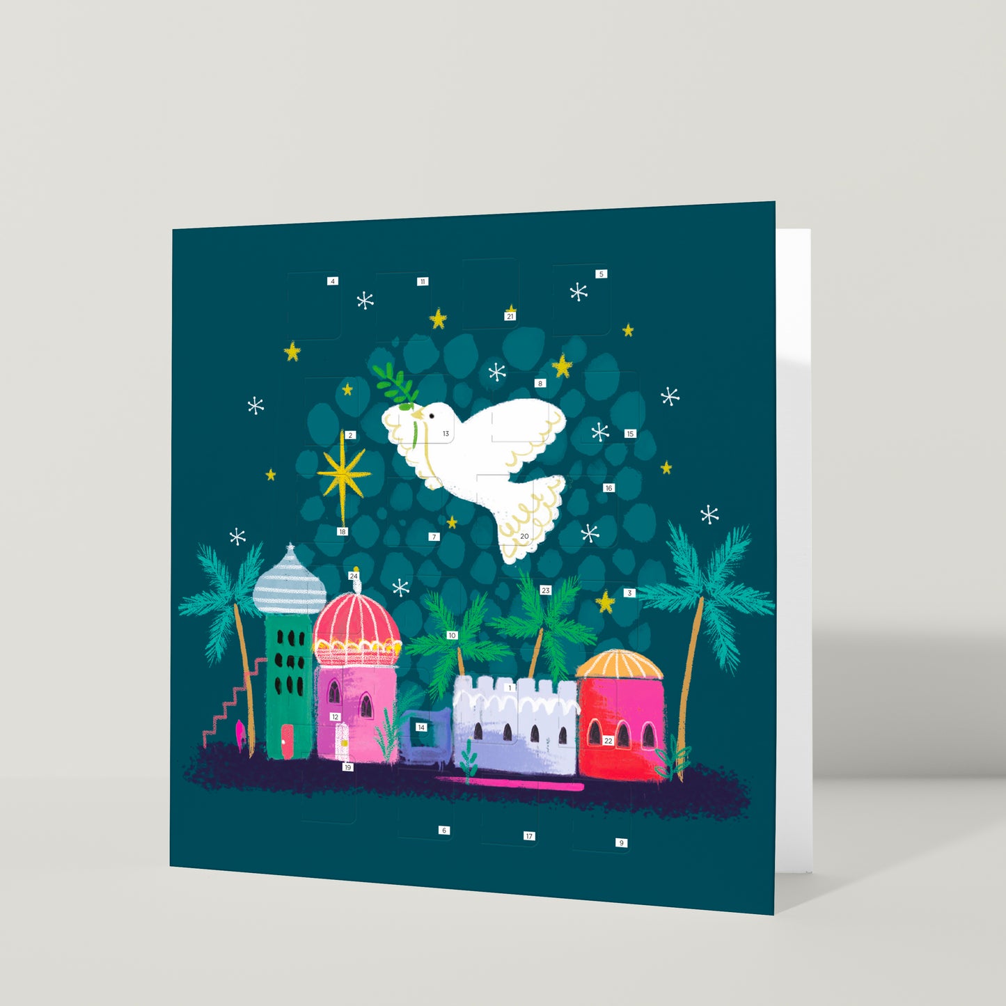 Christmas Story Square Advent Calendar Card - Dove/Bethlehem
