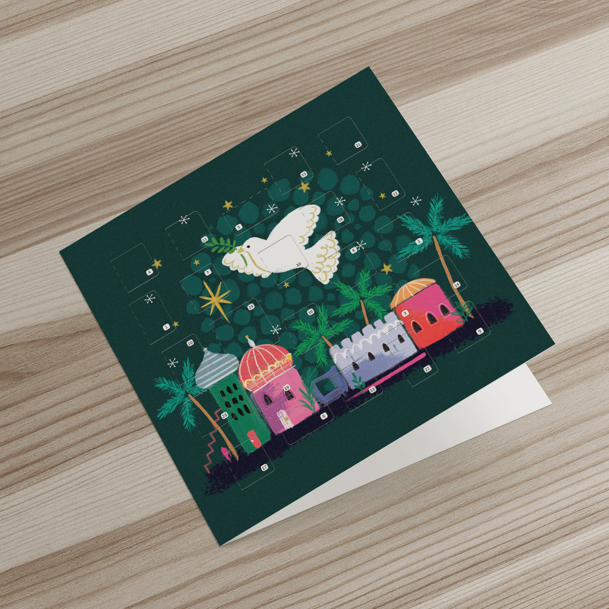 Christmas Story Square Advent Calendar Card - Dove/Bethlehem