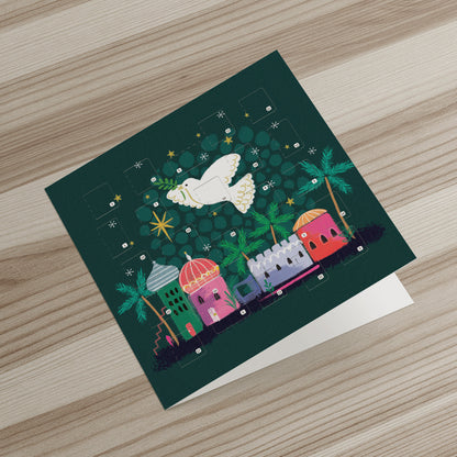 Christmas Story Square Advent Calendar Card - Dove/Bethlehem